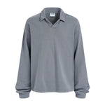 Distressed Edge Buttonless Long-Sleeve Polo