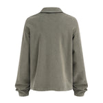 Distressed Edge Buttonless Long-Sleeve Polo