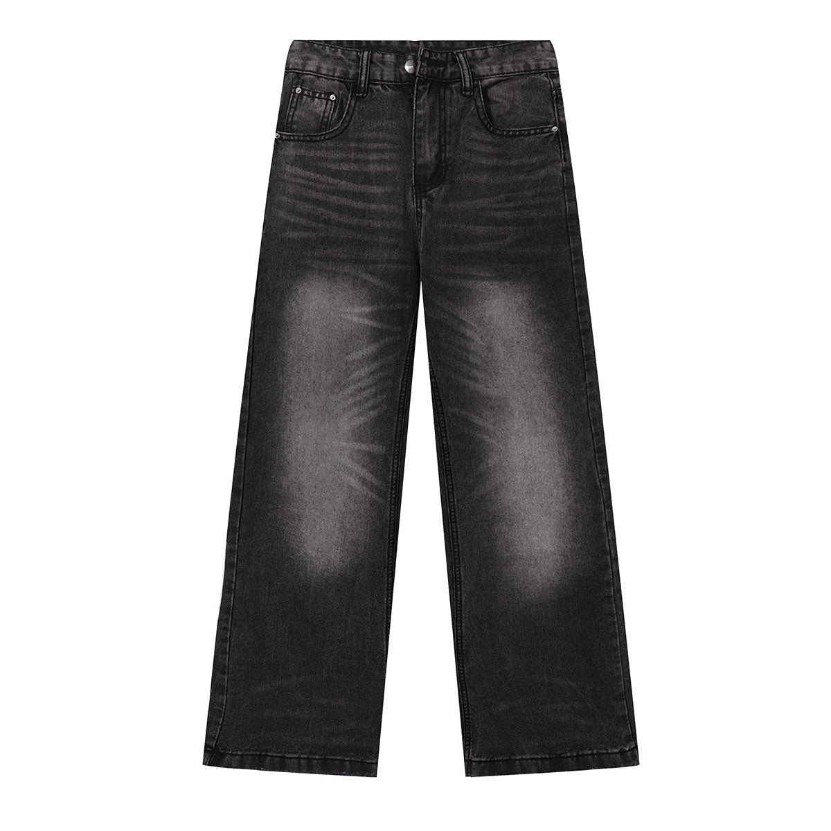 Vintage Wash Whisker Faded Straight Leg Jeans
