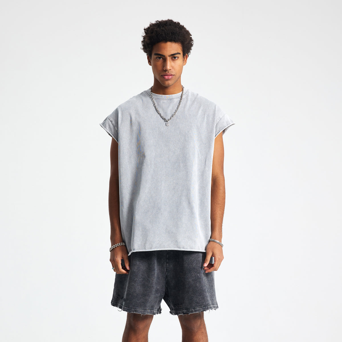 Washed Raw Edge Baggy Tank Top 8oz