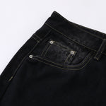 Black Leopard Print Denim Bermuda Shorts