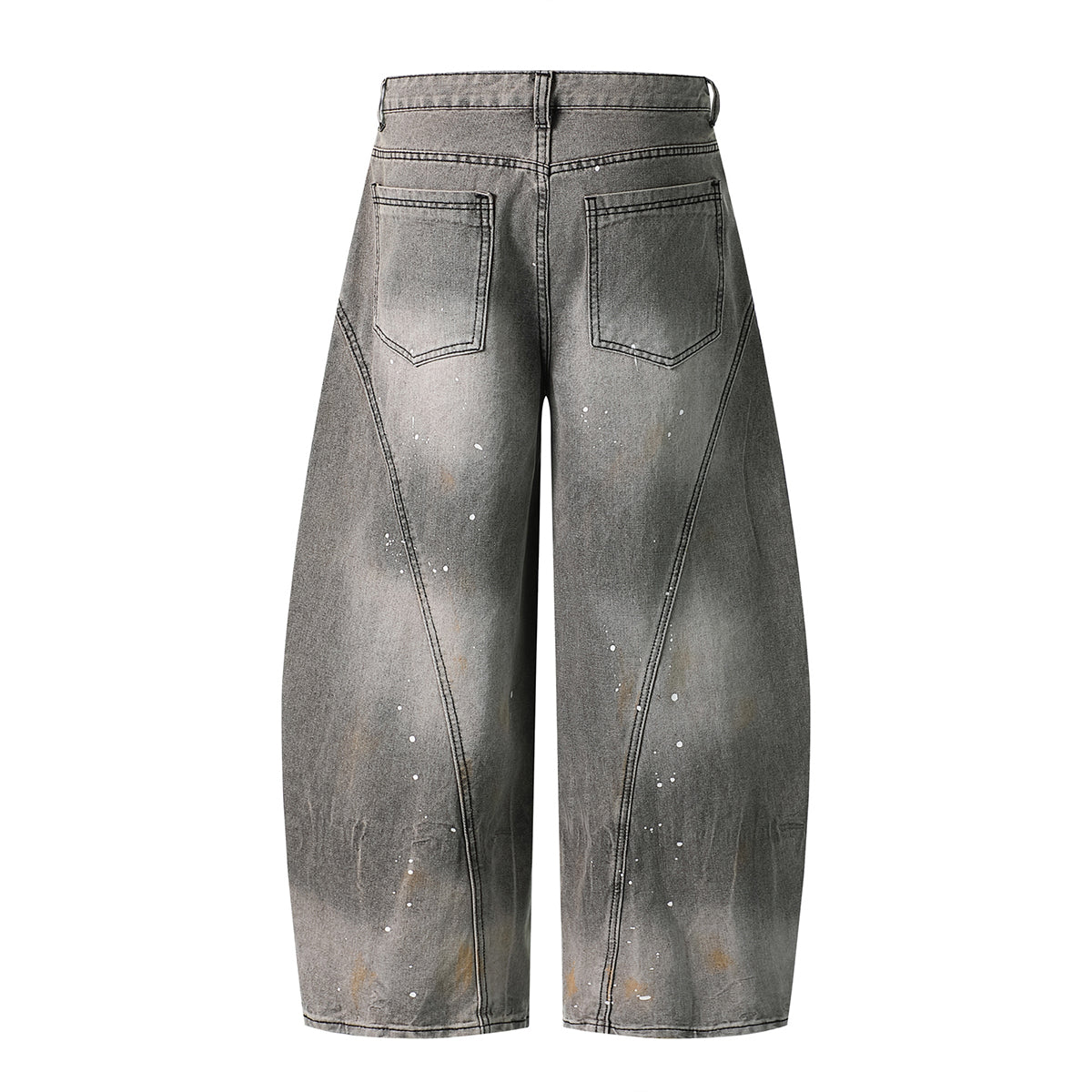Paint Splatter Panel Stitching Barrel-Leg Jeans