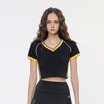 Contrast V-Neck Slim Fit Cropped Y2K Tee
