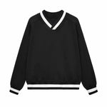 Contrast Trim V-Neck Pullover Sweatshirt