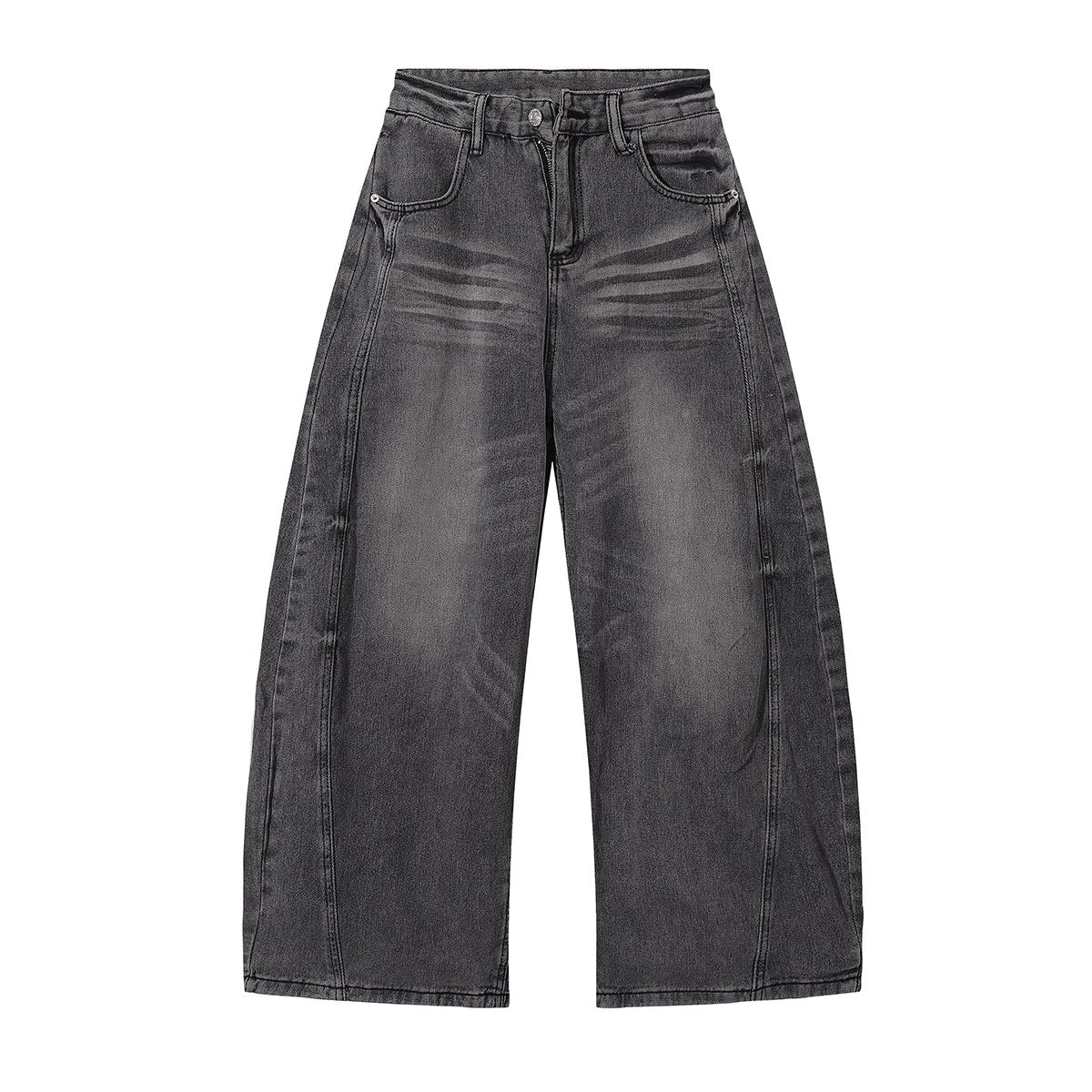 Faded Grey Distressed Wide Leg Vintage Jeans