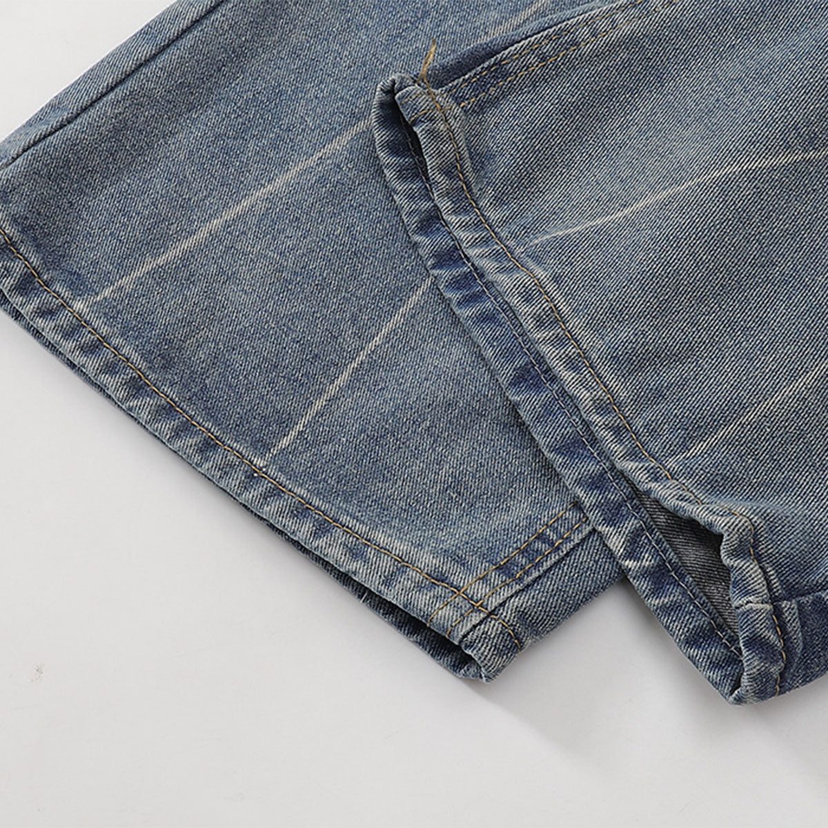 Wide Leg Pinstripe Detail Denim Jeans