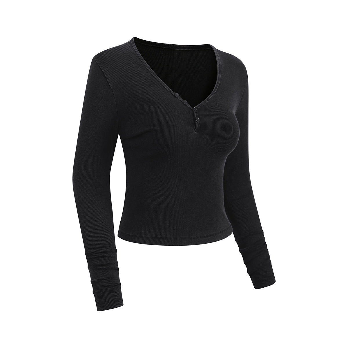 Long-Sleeve Ribbed Henley Top 8.25oz