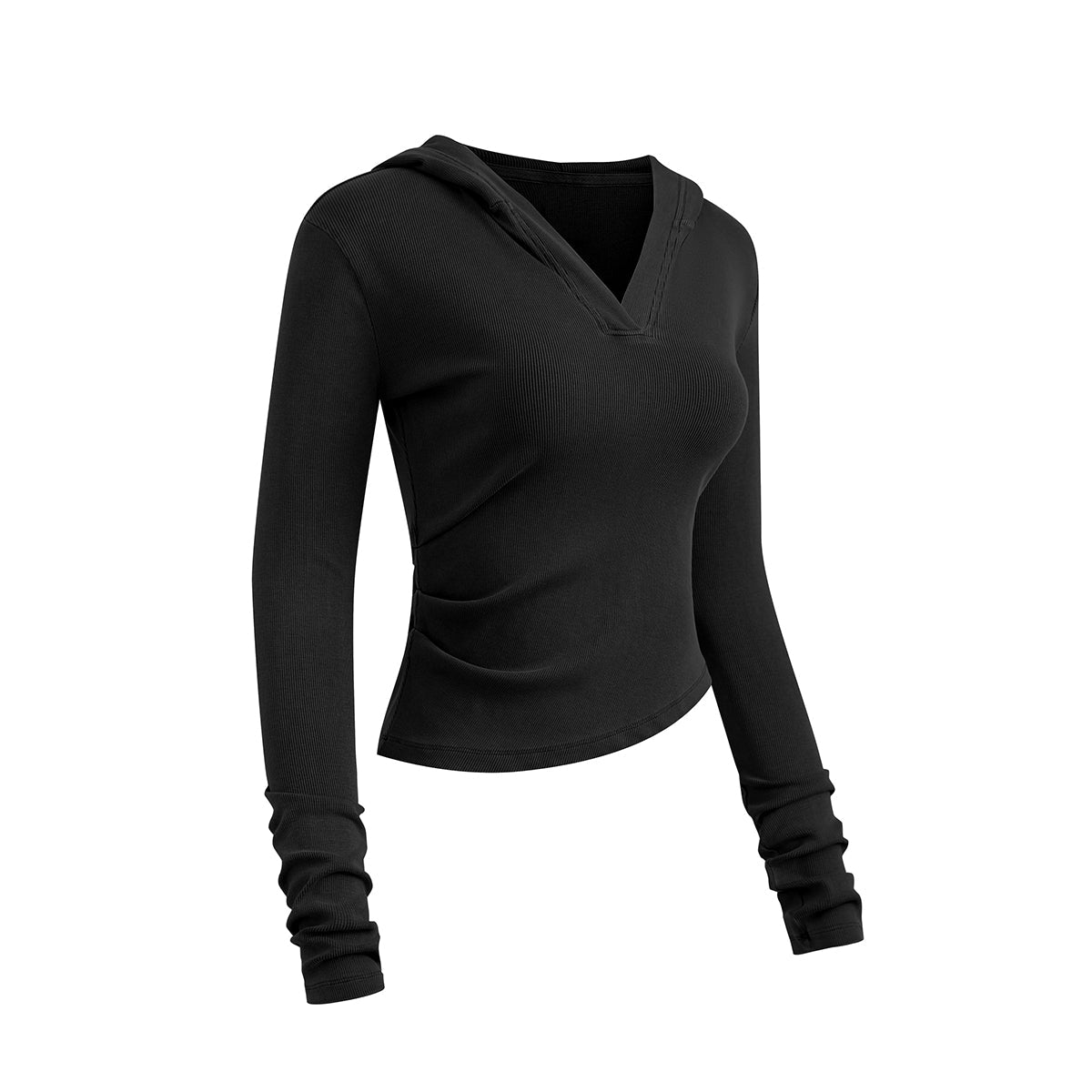 Ruched Fitted Long Sleeve Hoodie Top