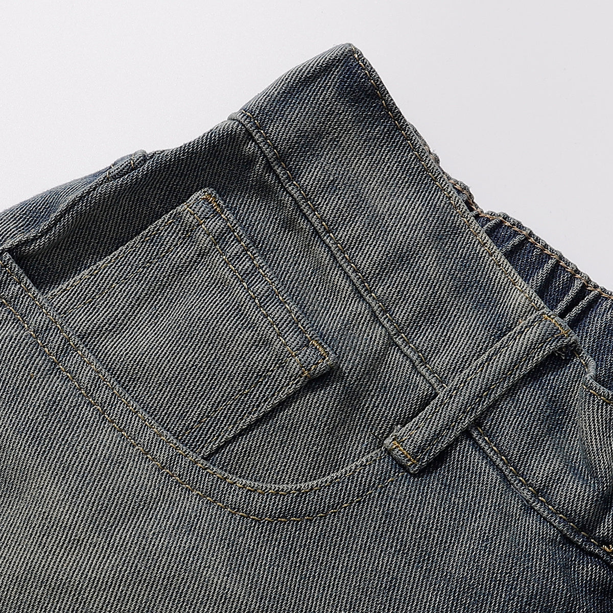 High Waist Wide Leg Ombre Denim Shorts