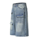 Multi-Pocket Cargo Denim Bermuda Shorts