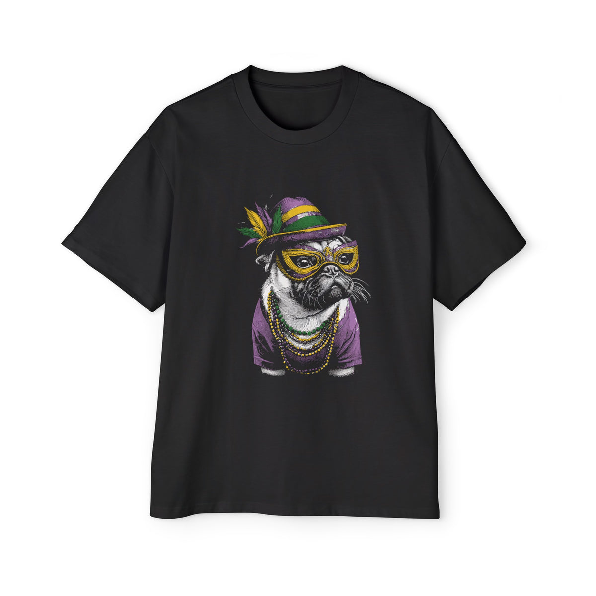Mardi Gras Pug Dog Graphic Tee-INNBLAC Fashion Apparel