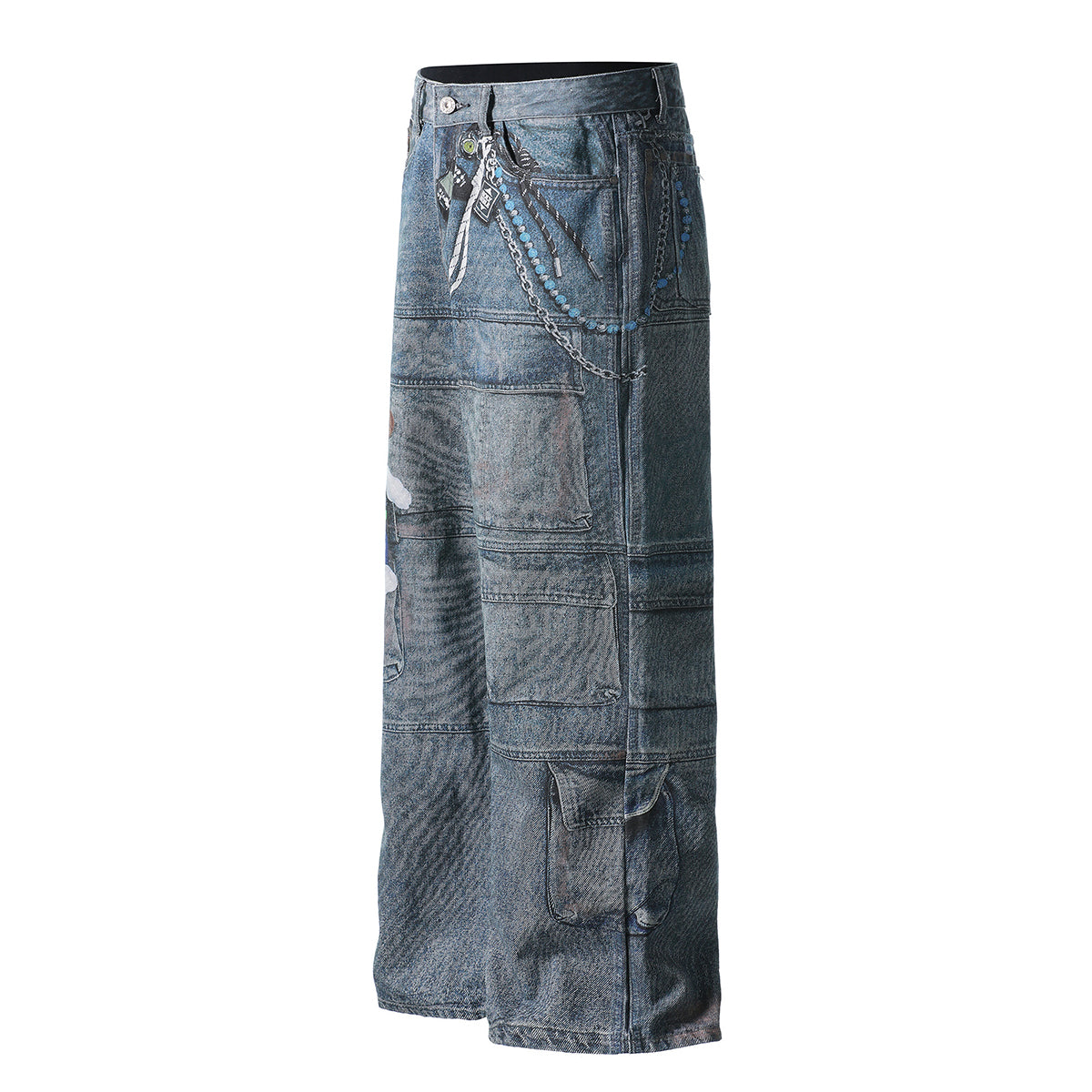 Cartoon Printed Baggy Denim Pants