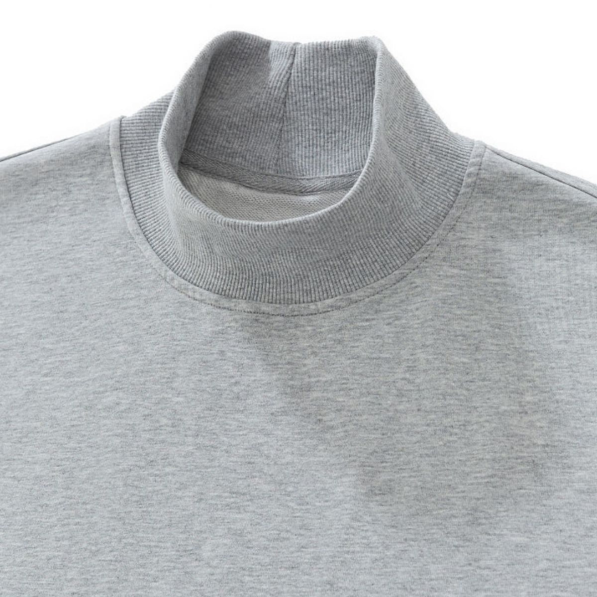 Mock Neck Drop Shoulder Sweatshirt Loose Sleeve Curved Hem