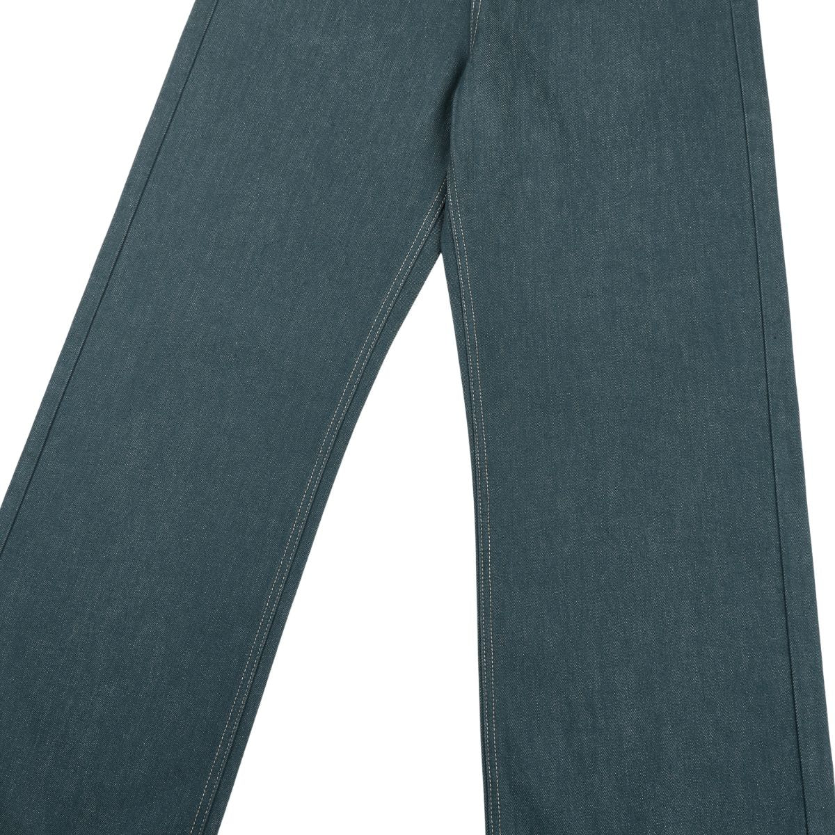 Raw Denim Jeans with Teal Multi‑Button Fly Design