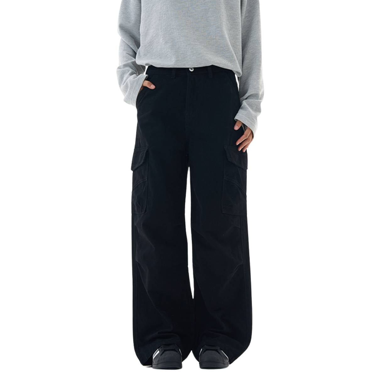 Washed Vintage Distressed High Waist Relaxed Wide Leg Draped Pants