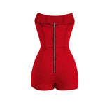 Women's Y2K Strapless Bodycon Wrap Front Short Denim Romper