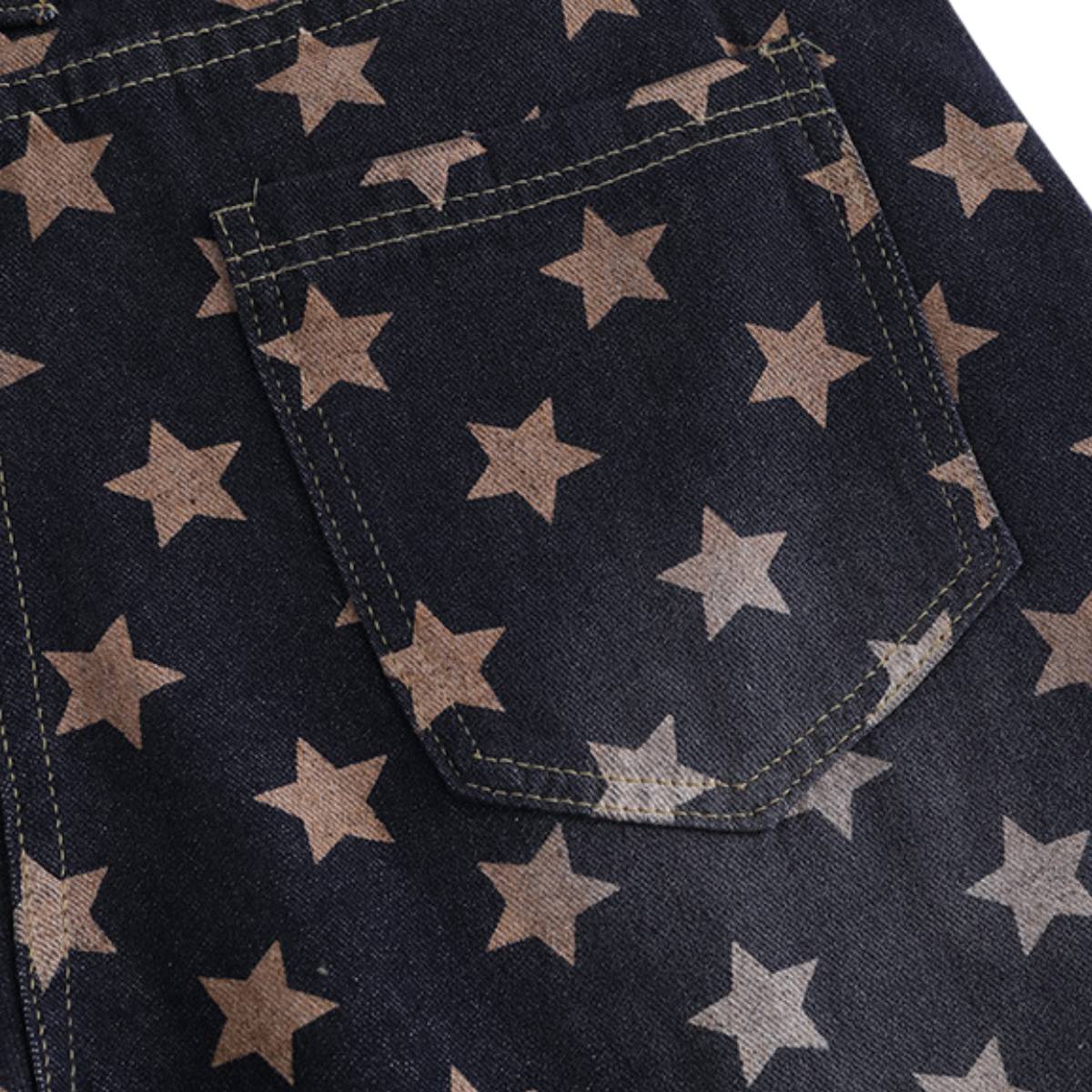 Vintage Star Print Loose Wide-Leg Denim Pants