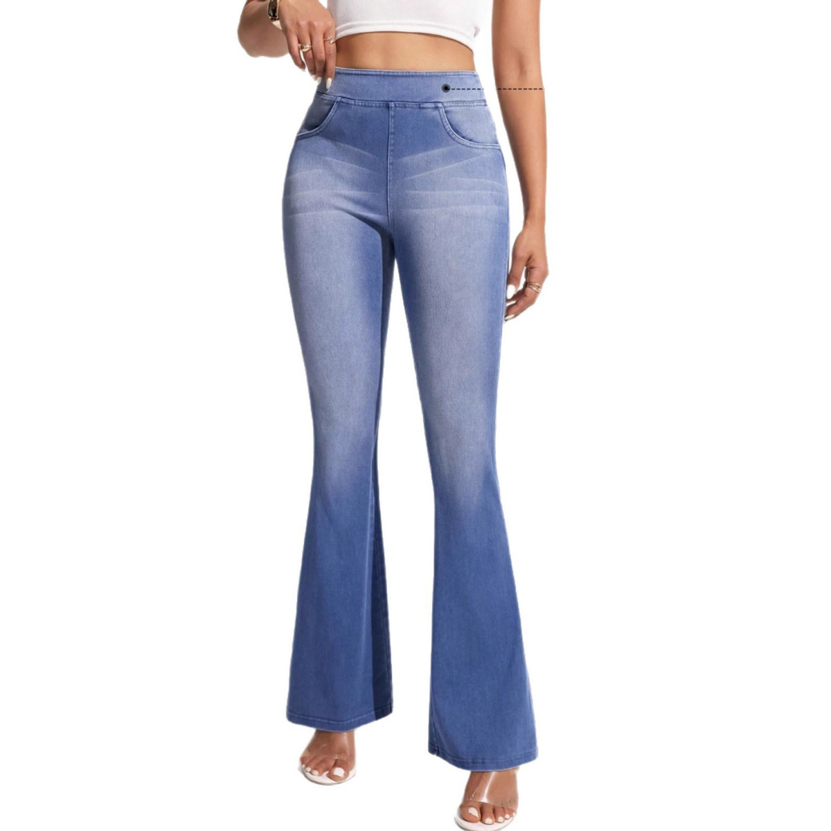 Washed High-Waisted Flared Stretch Jeans