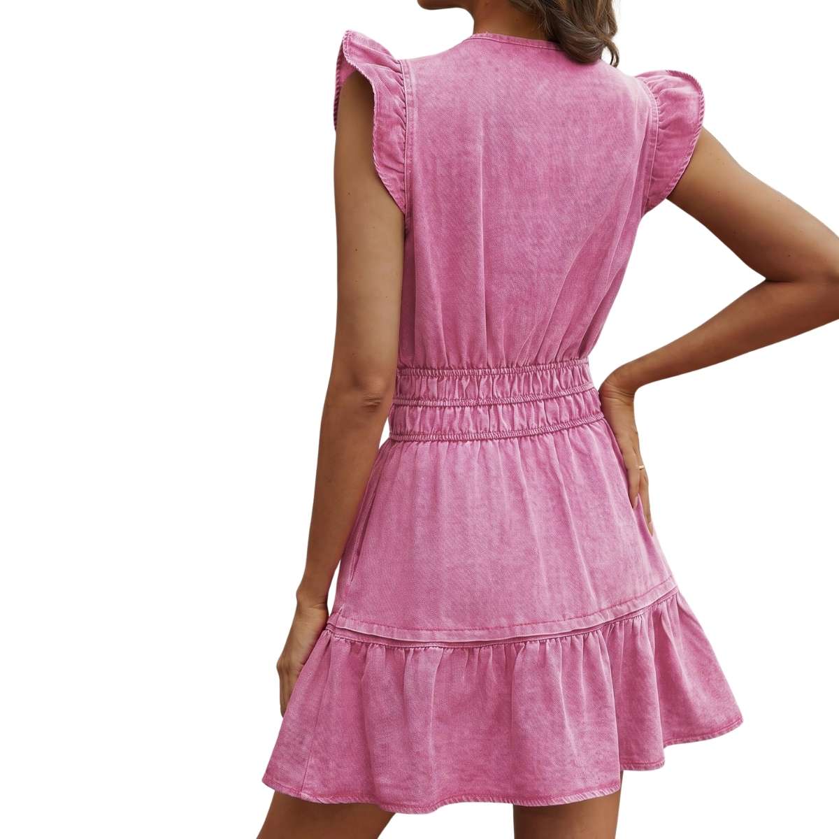 Vestido vaquero midi con cinturón y mangas cortas