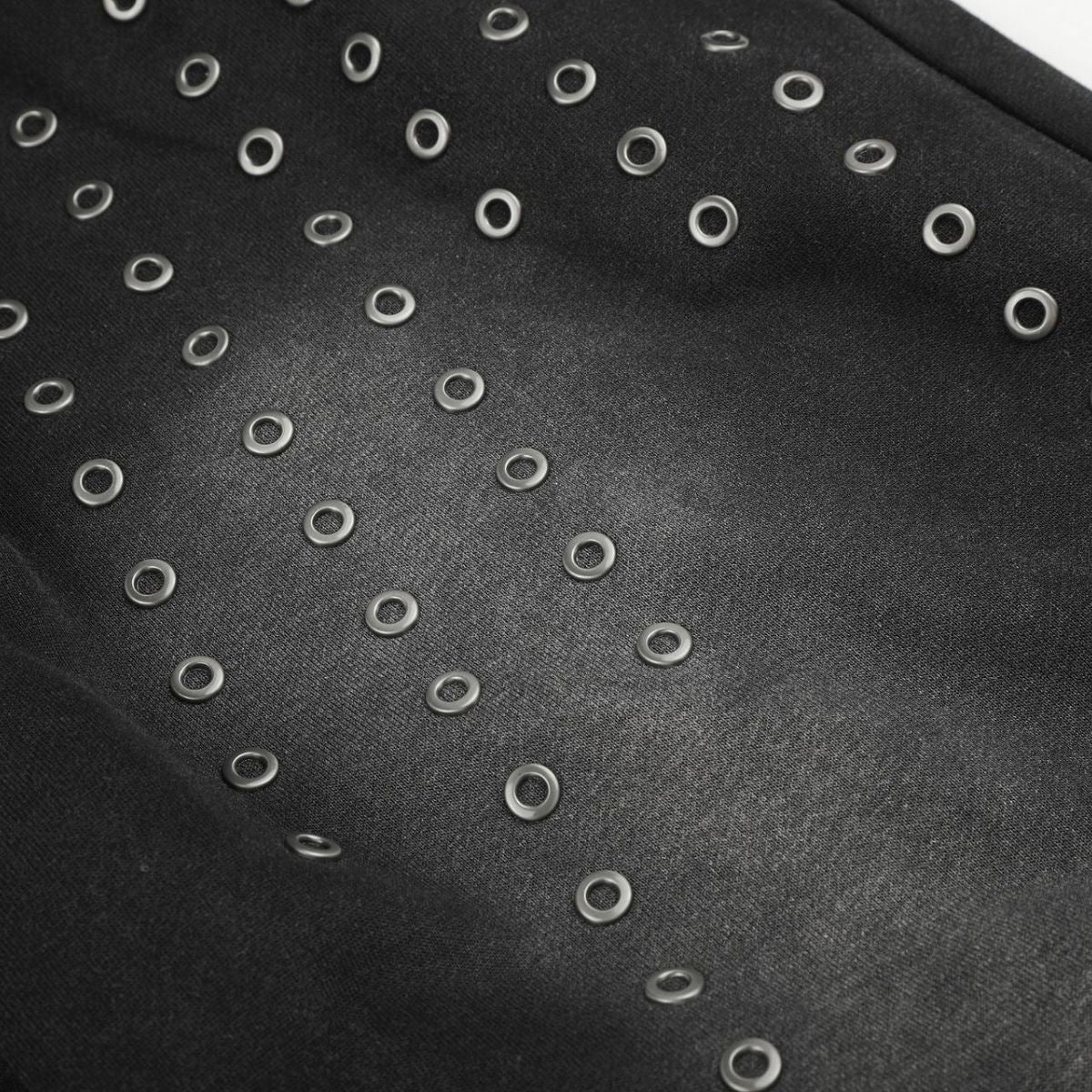 Vintage Washed Distressed Eyelet‑Stud Relaxed Wide‑Leg Trousers