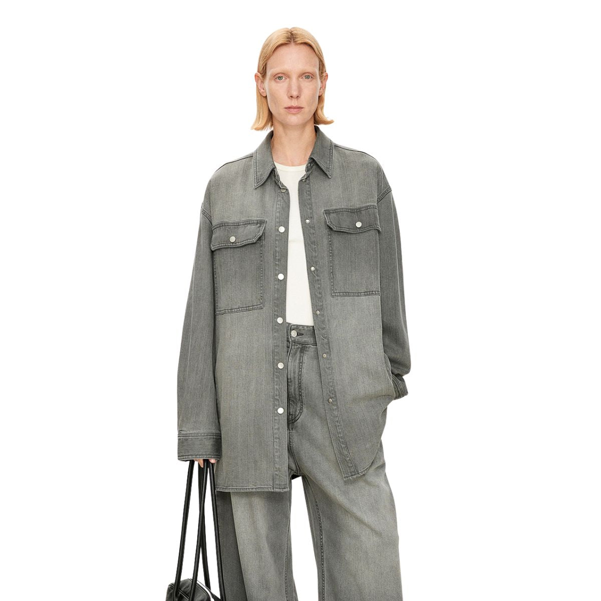 Vestido midi vaquero sin mangas con botones y aberturas en la parte delantera