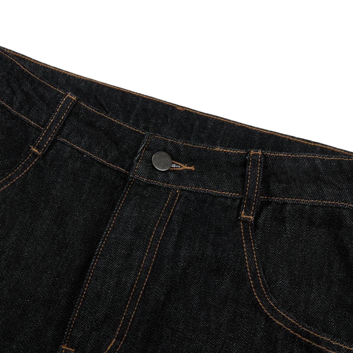 Raw Black Deconstructed Curved Wide‑Leg Jeans