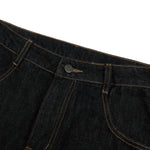 Raw Black Deconstructed Curved Wide‑Leg Jeans