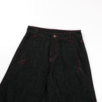 Embroidered Raw Denim Vintage Washed Loose Straight‑Leg Jeans