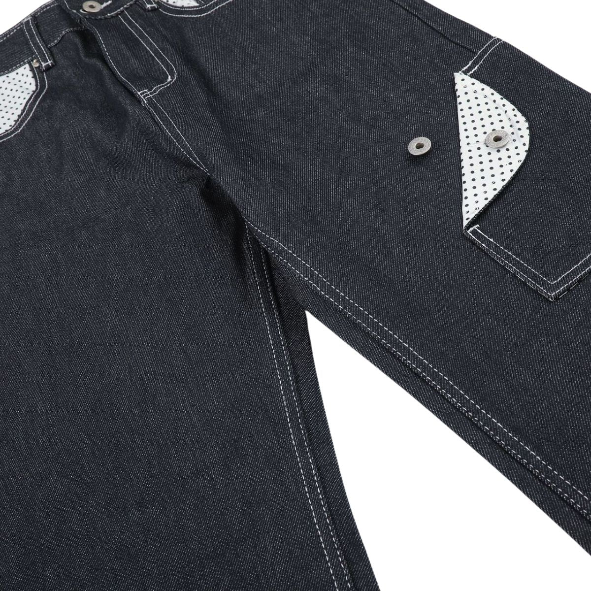 Paneled Pocket Decor Relaxed Raw Denim Jeans