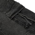 Men's Distressed Washed Denim Cargo Pants Wide Leg Unique Structured