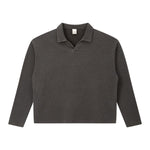 Waffle Knit Seagull Collar Drop‑Shoulder Loose Long Sleeve Top