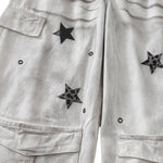 Vintage Wash Star Pattern Baggy Straight Leg Cargo Jeans