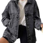 Women's Casual Drop Shoulder Button Front Denim Jacket With Pockets