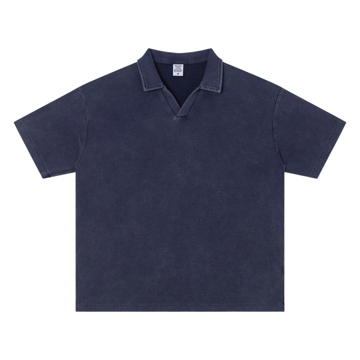 Retro Distressed Waffle Vintage Wash Polo T-Shirt