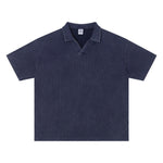 Retro Distressed Waffle Vintage Wash Polo T-Shirt