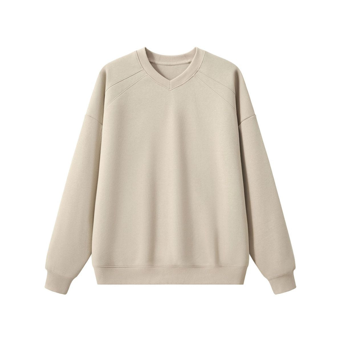 Drop‑Shoulder Spliced Cutaway Small V‑Neck Composite Crew Neck Sweatshirt