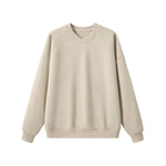 Drop‑Shoulder Spliced Cutaway Small V‑Neck Composite Crew Neck Sweatshirt