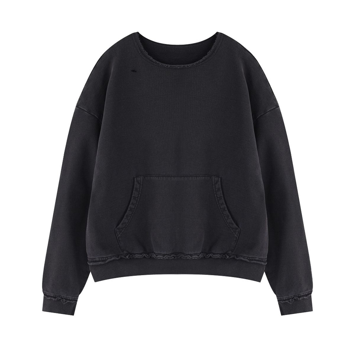 Loose Crew Neck Raw Edge Washed Sweatshirt
