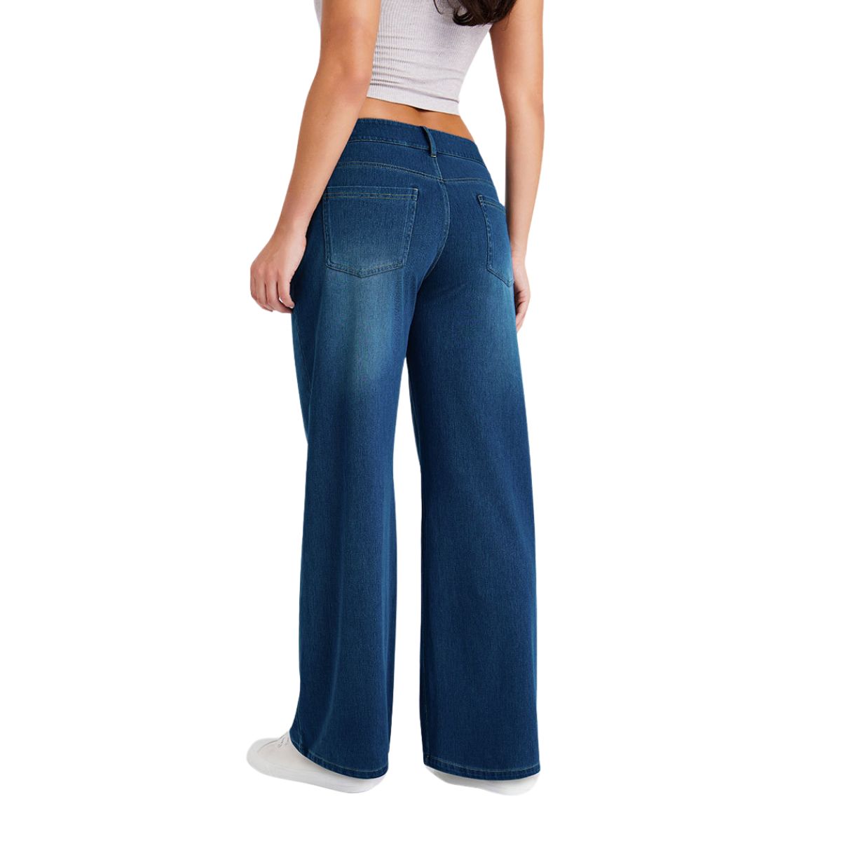 Women High Waist Wide Leg Whisker Spray Wash High Stretch Denim Pants