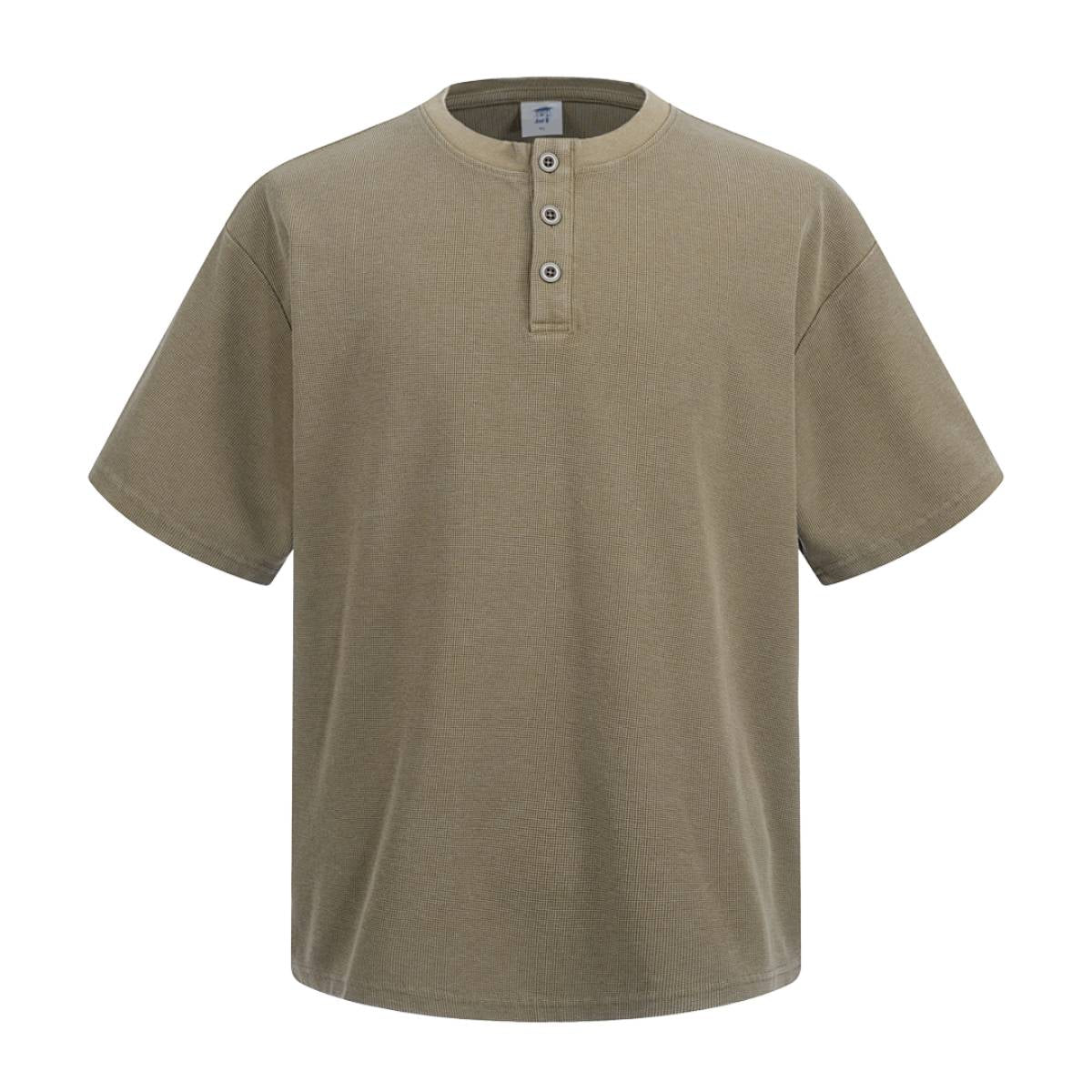 Casual Waffle Fabric Button Neck T-Shirt
