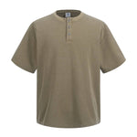 Casual Waffle Fabric Button Neck T-Shirt