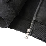 Snow Wash Sparkling Rhinestone Frayed Distressed Zip-Up Hoodie