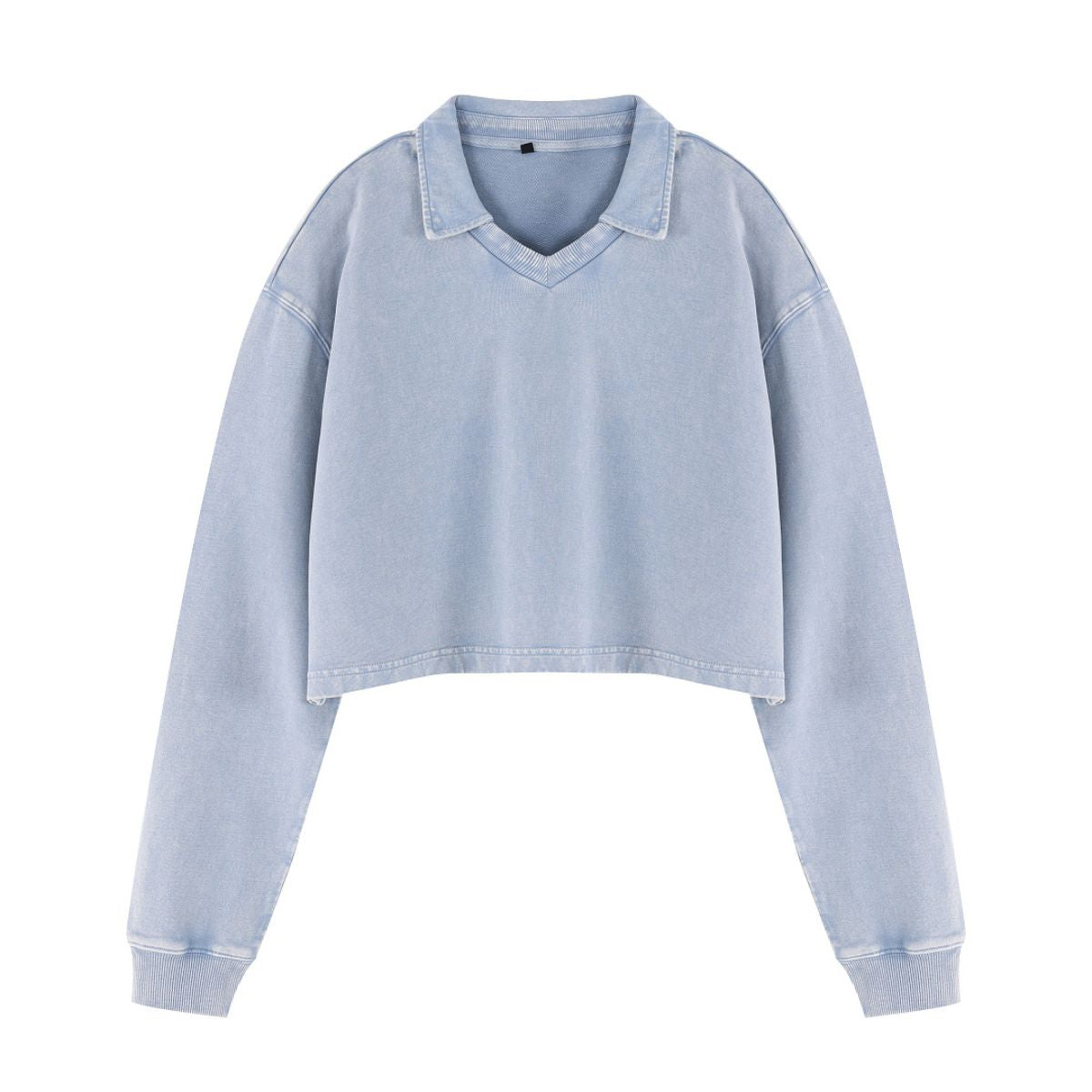 Heavyweight Snow Wash Collared Cropped Long Sleeve Sweatshirt