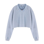 Heavyweight Snow Wash Collared Cropped Long Sleeve Sweatshirt
