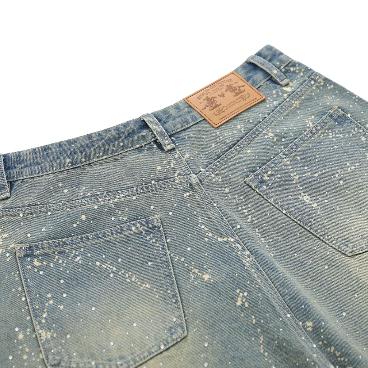 Paint Splatter Rhinestone Denim Bermuda Shorts