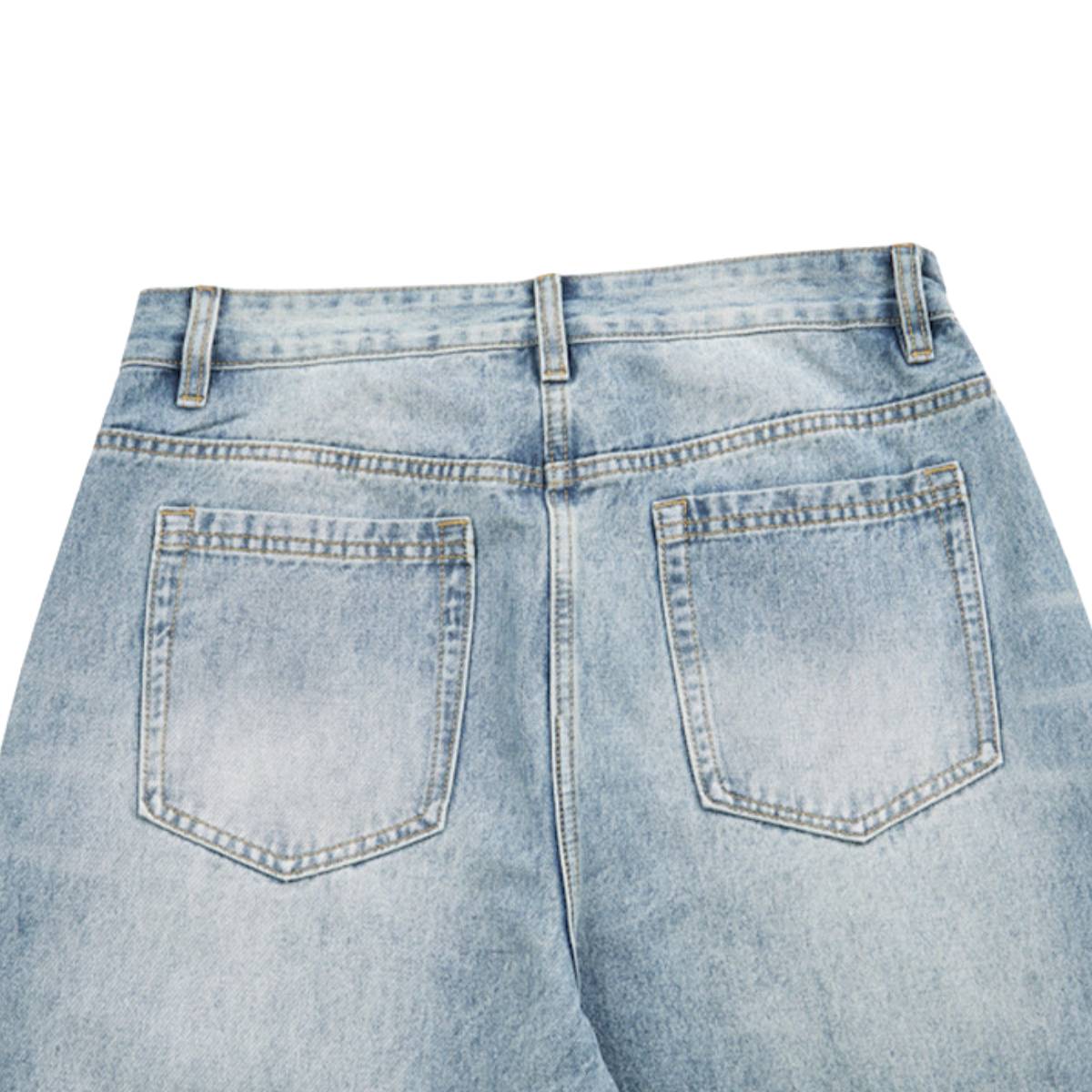 Vintage Washed High Waist Distressed Relaxed Straight Leg Denim Jeans