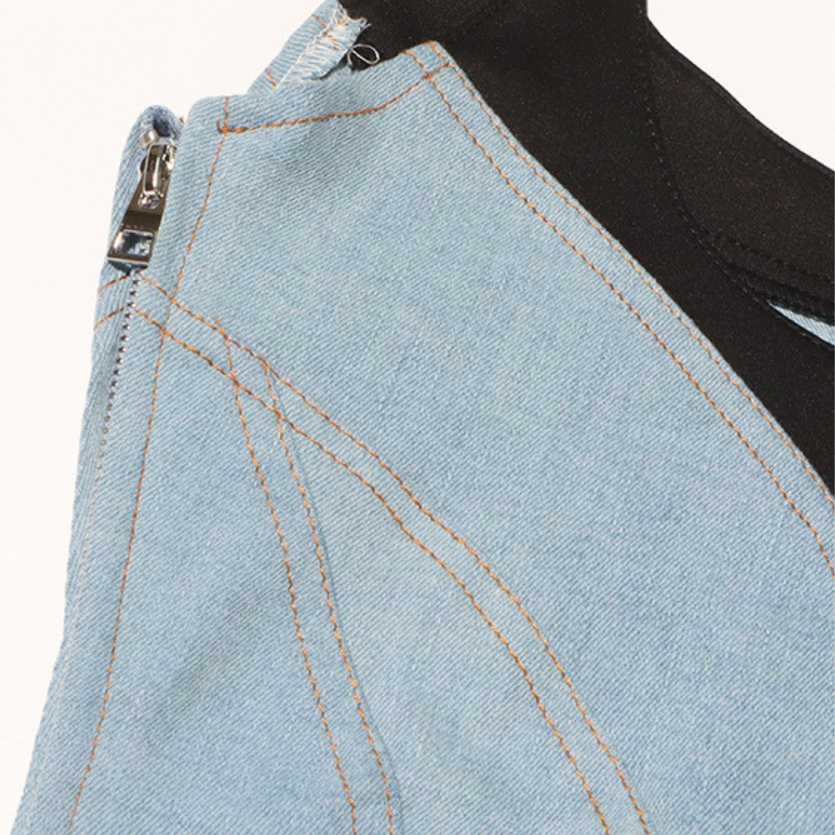 Asymmetrical Hem Two-Tone Denim Mini Dress