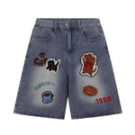 Cartoon Patch Loose Fit Denim Shorts