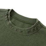 Waffle Raw‑Edge Spliced Distressed Long‑Sleeve T‑Shirt