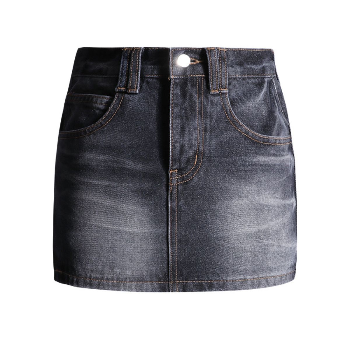 Falda vaquera con bordado de perlas y lavado vintage